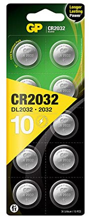 GP CR2032 Lithium Knopfzellen 3V, Knopfbatterien CR 2032 / DL2032, Spannung 3 Volt (10 Stück im 2x 5er Pack, Batterien einzeln entnehmbar)