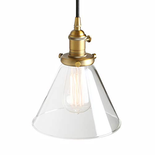 PathsOn Plafonnier industriel vintage à suspendre pour loft, café, bar, îlot de cuisine avec abat-jour en verre transparent de 18,5 cm (antique)