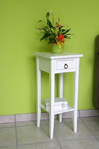 CASA Massivholz Pappel Beistelltisch weiß antik Blumentisch Vintag Blumenhocker Shabby-Chic 70cm