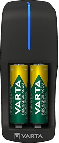 VARTA Chargeur de Piles, incl. 2X AAA 800mAh, chargeur pour piles rechargeables, charge 2 AA/AAA simultanément, Mini Charger
