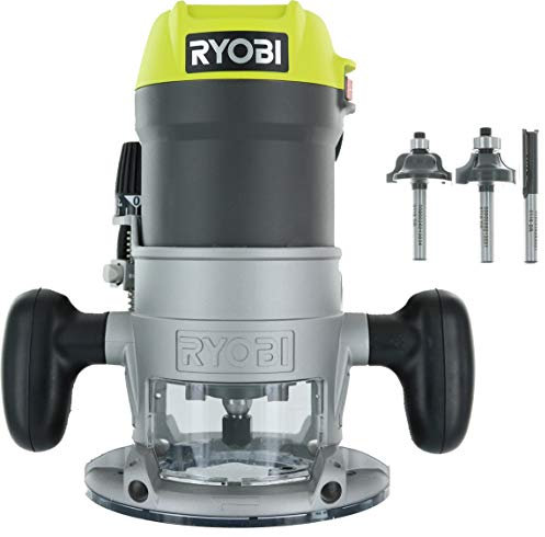 Ryobi Router HP de 8.5 amperios y 1-1/2 pico con juego de brocas de enrutador de 3 piezas Ryobi