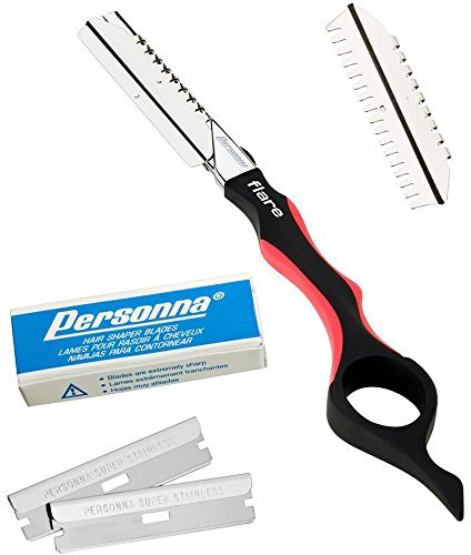Personna Pro Flare Hair Gestaltung Rasierer mit 5 Glide Beschichteten Klingen, Schwarz, Kunststoff, Erwachsene, Unisex, Alle Hauttypen