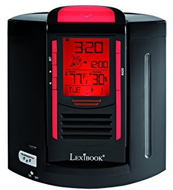 Lexibook, Radio Réveil Humidificateur, Alarme et Fonction Snooze, Fourni avec 5 filtres, Adaptateur AC + Piles, Noir/Rouge, RL2000