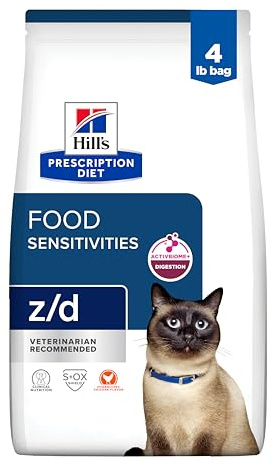 Hill's Prescription Diet z/d Skin/Food Sensitivities Dry Cat Food, Hydrolyzed Chicken, 4 lb. Bag