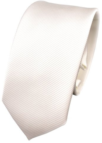 TigerTie - schmale Designer Krawatte in weiß perlweiß creme cremeweiß einfarbig Uni Rips gemustert