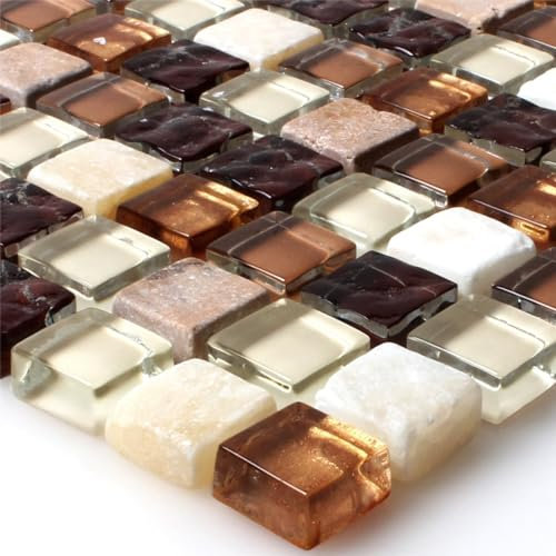 Glas Naturstein Marmor Mosaikfliesen Teros Braun Mix Bordüre Bad Badezimmer WC