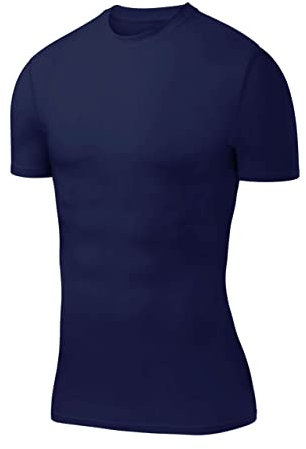 PowerLayer Men's Compression Base Layer Top Short Sleeve Thermal Under Shirt - Navy, Medium