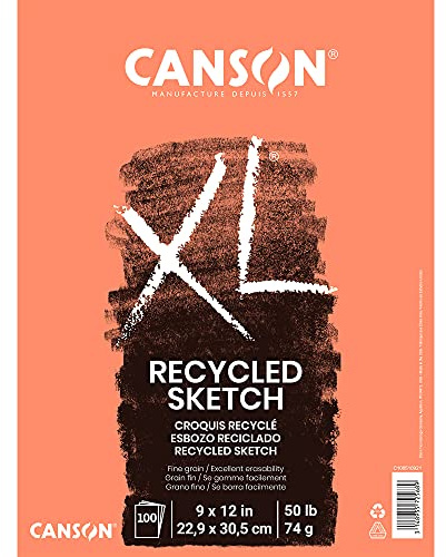 Canson XL Series Sketchbook, Recycled, Foldover Pad, 9x12 inches, 100 Sheets (50lb/74g) - Artist Paper for Adults and Students - Graphite, Charcoal, Pencil, Colored Pencil
