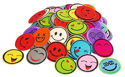 VBS XXL 120er-Pack Bügelapplikationen Emoticon Aufnäher Patches