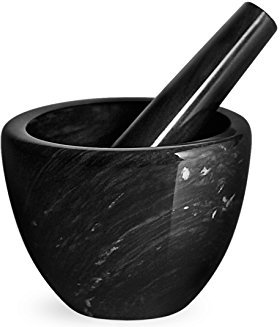 Home Mortier avec Pilon Noir, 10 cm, marbre, Noir, 12 x 12 x 13 cm