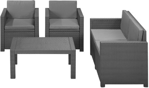 Allibert 212142 Lounge Set Victoria (2 Sessel, 1 Sofa, 1 Tisch), Rattanoptik, Kunststoff, anthrazit