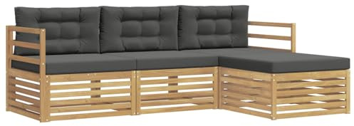 vidaXL Outdoor-Sofagarnitur 4 pcs Weiß und Anthrazit Polyester, Garten Sofa, modernes Lounge Set, entspanntes Terrassenmöbel für chillige Stunden, bequem und stylisch