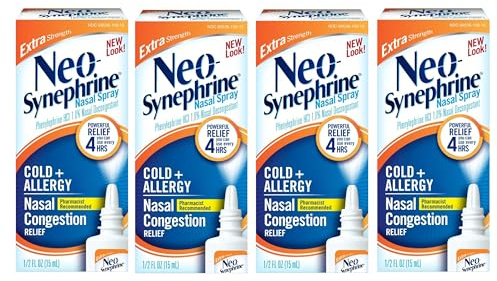 Neo-Synephrine Extra Strength Nasal Spray 15 mL – Phenylephrine 1% Fast Acting Nasal Decongestant for Cold and Allergy Relief (Pack of 4)