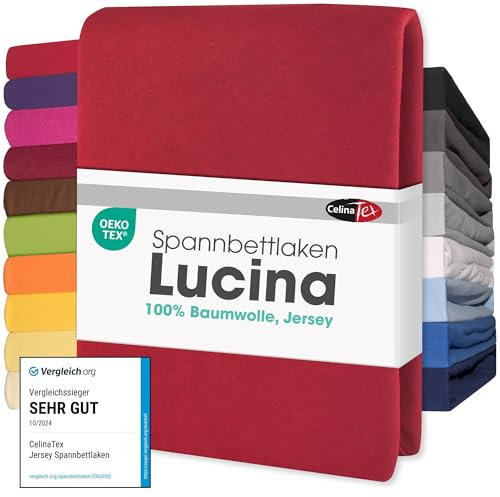 CelinaTex Jersey Spannbettlaken Lucina 90x200-100x200cm Rubin rot 100% Baumwolle gekämmt bis 26cm Matratzenhöhe Spannbettbezug, Leintuch, Bettlaken, elastisch, Strech, Oeko-Tex