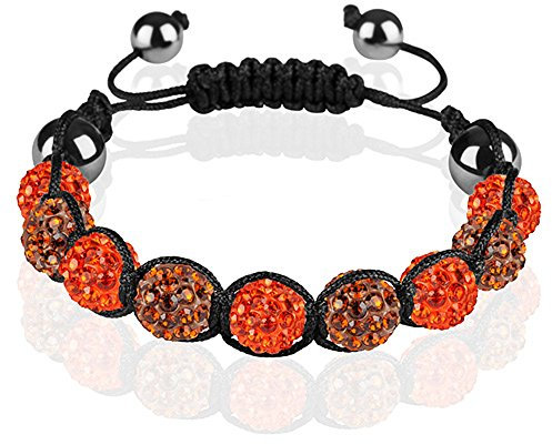 Mianova Shamballa Strass Armband Armreif Glücksbringer Glücks Armband Armreif mit Kristall Kugeln zweifarbig Orange Coffee Braun