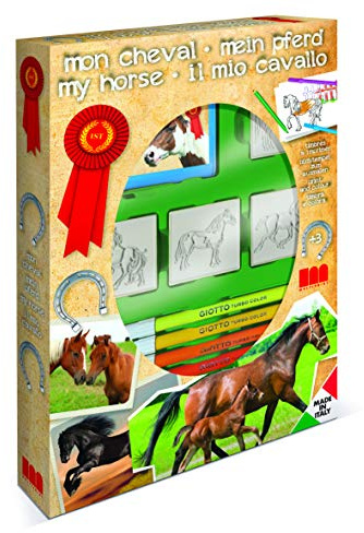 Multiprint Box 4 Stempel für Kinder Cavalli, 100% Made in Italy, Benutzerdefinierte Stempelset Kinder, in Holz und Naturkautschuk, Ungiftige Waschbare Tinte, Geschenkidee, Art.27895