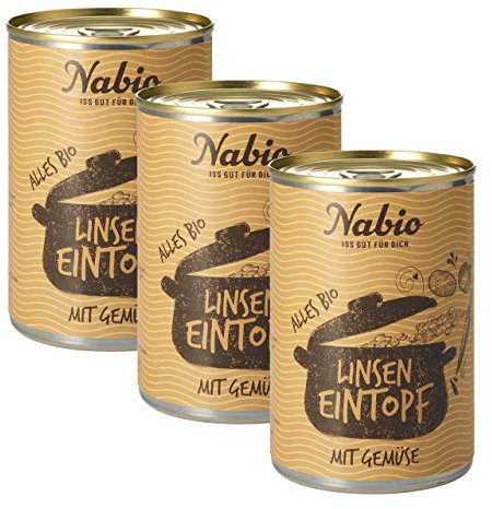 Nabio Linsen Eintopf, vegan, Bio Fertiggericht, Dose, 3er Pack (3 x 400 g)