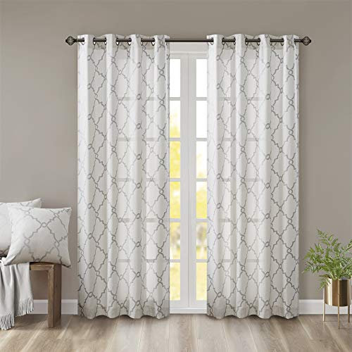 Madison Park Saratoga Rideau de fenêtre filtrant la lumière imprimé chantourné 1 Panneau de Rideaux à œillets pour Salon, Chambre à Coucher et dortoir, 127 x 213 cm, Ivoire