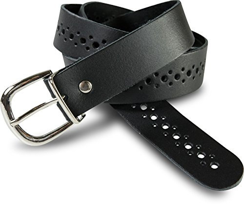 SCAMODA Damengürtel aus Echtleder mit Lochmuster, silberner Gürtelschnalle - Made in Germany (Schwarz - 100/BW85 - Br. 2cm)