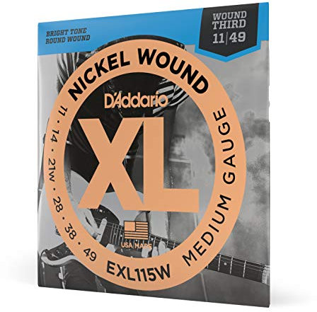 D'Addario Corde Chitarra Elettrica - EXL115W - Set Corde per Chitarra Elettrica per Ferita Nichel - 6 Corde - Medio Blues/Jazz Rock, Wound 3rd, 11-49 - 1-Paccetto