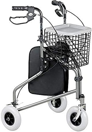 Homecraft Folding Three Wheeled Rollator, Tri Mobility Walker with Lockable Cable Brakes, Carry Bag, Basket and Tray, Walking Mobility Aid, Lightweight Foldable Steel Frame, Quartz