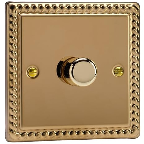 Varilight Single V-Dim Rotary Dimmer 60-400W - Classic Georgian Brass With Polished Brass Knob, HG1