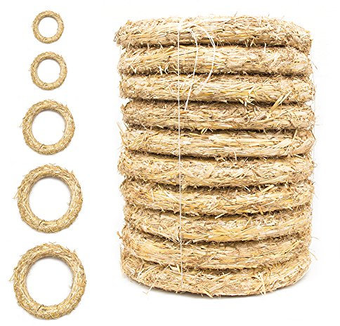 Coronas de Paja, 10 Piezas | Diámetro de 25 cm, Grueso de 4 cm | DekoPrinz | Corona de decoraciónde, decoraciónde Navidad, Corona de Paja para la personalización