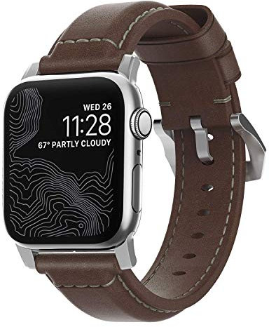 Nomad Horween Leather Strap for Apple Watch - 42mm Traditional Build - Classic Bold Look - Custom Stainless Steel Lugs and Buckle (Silver)