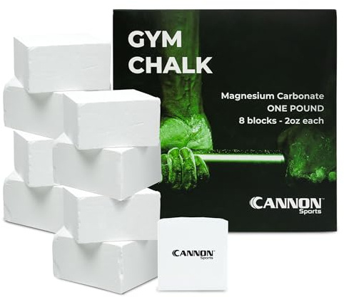 Cannon Sports Gym Chalk Blocks – 1 Pound Magnesium Carbonate 8 x 2oz Individually Wrapped Blocks – Professional Non-Slip, Sweatproof Grip for Weightlifting, Gymnastics, Rock Climbing and More