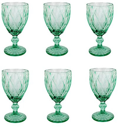 Vintage 6er-Set Farbige Weingläser und Trinkgläser mit Diamant Muster (Rombus) Longdrinkgläser, Cocktail Gläser mit Prägung, Glas, Trinkglas, Weinglas, Wasserglas, Glaskelche (Türkis Weinglas)