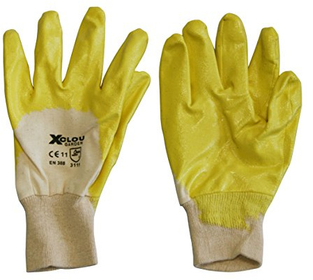 Xclou Universalhandschuhe aus Baumwolle, wasserabweisender Arbeitsschutz, nitrilbeschichtete Gartenhandschuhe, Größe 9 (L), gelb, beige