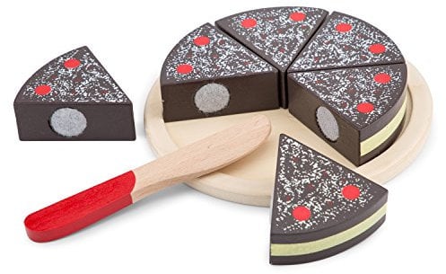 New Classic Toys 10584 Wooden Pretend Play Kids Cutting Cake Chocolate Cooking Simulation Educational Perception Toy for Preschool Age Toddlers Boys Girls, Multi Color, 584