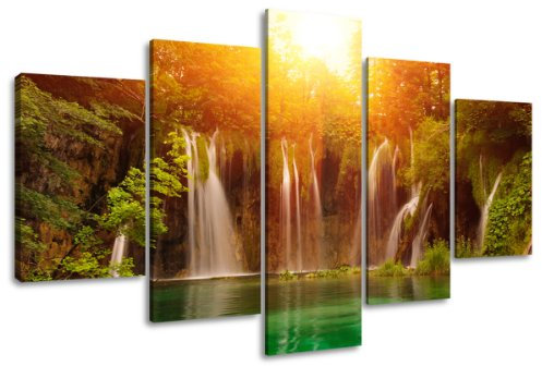 Visario Bild auf Leinwand 160 x 80 cm Nr 5503 Wasserfall fertig gerahmte Bilder 5 Teile Marke original