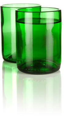 RECYCLED GREEN GLASS WINE BOTTLE TUMBLERS - MADE FROM WINE BOTTLES AND TRANSFORMED IN DEVON BY GLASS REFORM FROM UPCYCLED BOTTLES. ECO FRIENDLY GIFT