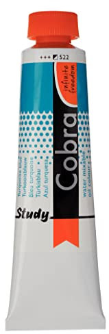 Cobra Study Wassermischbare Ölfarbe Tube 40 ml - Türkisblau 522 - Hohe Lichtechtheit - Lösemittelfreie, halbdeckende Farbe