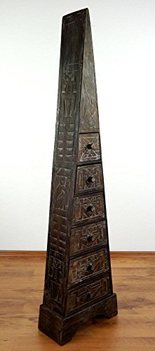 Asia Wohnstudio Große Schubladenkommode Pyramide, schmale Kommode, Badezimmerschrank, Nachtschrank, Schmuckschrank, Bali (Handarbeit) (Dunkelbraun)