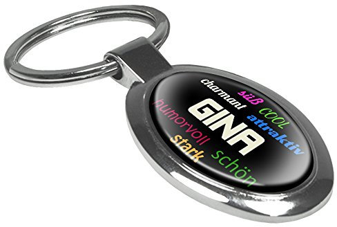 printplanet Schlüsselanhänger mit Namen Gina - Motiv Positive Eigenschaften - Namensschlüsselanhänger, personalisierter Anhänger, Talisman, Anhänger, Chrom