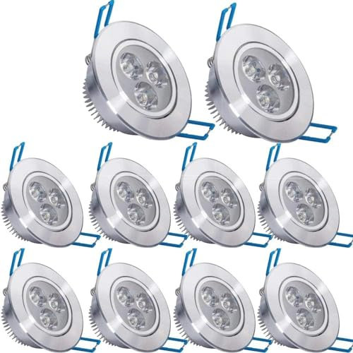10 Stück, pocketman 110 V 3 W LED Deckenleuchte Einbauleuchte, warm weiß Strahler Lampe Einbauleuchte Fassung, mit LED-Treiber, Aluminium, warm light, Pack of 10,3w 3.00 110.00 volts