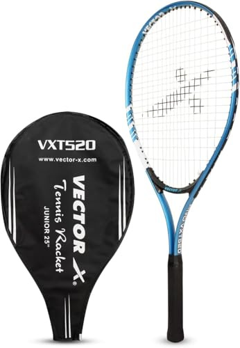 Vector X VXT-520 Strung Junior Tennis Racquet | Color: Multicolor | Size: 23 Inches | Material: Graphite | with 3/4 Cover | Lightweight | Shock Absorption Effect | Head Shape: Oval Shape