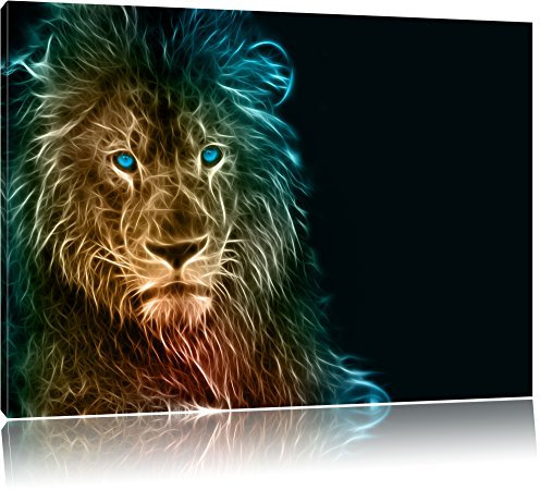 Pixxprint Dark Löwe, Natur, Afrika, Größe: 100x70cm, Leinwandbild, fertig gespannt, Wandbild, Dekoration, Kunstdruck, kein Poster