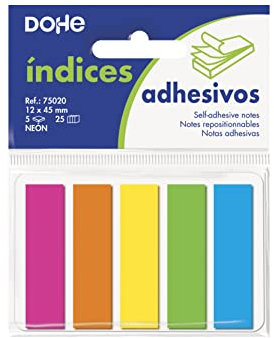DOHE- Tacos de índices Adhesivos, 12 x 45 mm, 5 Blocks x 25 Notas, Multicolor, 45 x 12 mm (75020)