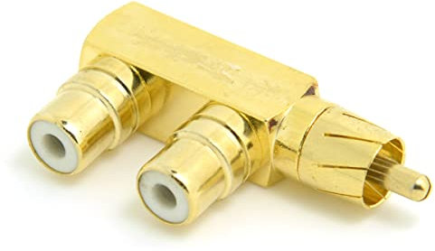 CY - Adaptateur entrée RCA mâle vers 2 sorties RCA femelle - type coudé à 90° - doré