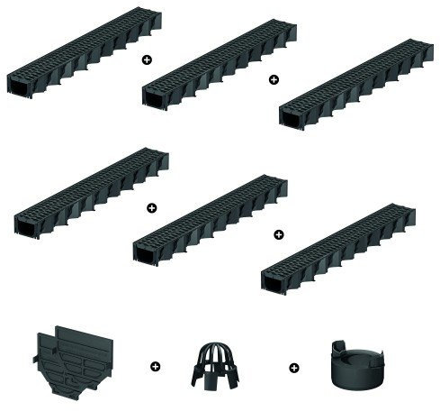 ACO HexaLine SET Entwässerungsrinne Anti-Rutschfunktion 6 x 1m inklusive Zubehör Kit - PKW befahrbar - frostbeständig