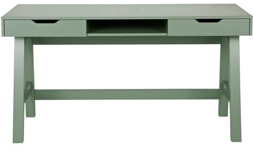 WOOOD Nikki Schreibtisch, Bürotisch aus Kiefer Holz mit Schubladen Arbeitstisch Computertisch PC Laptop Büro - Jadegrün - 75x140x62 cm
