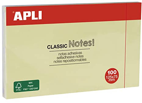 APLI 10976 - Notas adhesivas CLASSIC 125 x 75 mm bloc de 100 hojas color amarillo