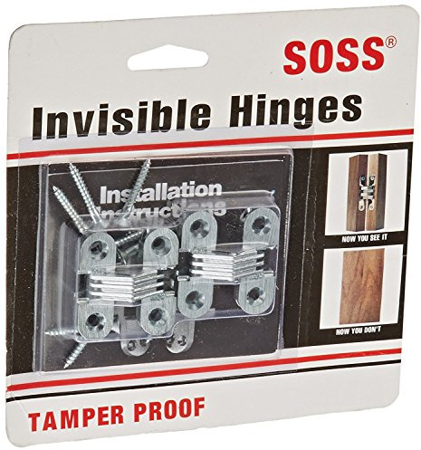 SOSS Door Hardware Mortise Mount Invisible Hinges with 4 Holes, Zinc, Satin Chrome Finish, 1-1/2 Leaf Height, 1/2 Leaf Width, 19/32 Leaf Thickness, #6 x 1 Screw Size (1 Pair)