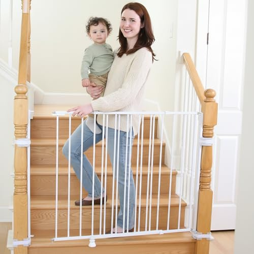 Regalo Extensible para bebé Escalera Rejilla Protectora de Metal con Kit de fijación (Blanco)