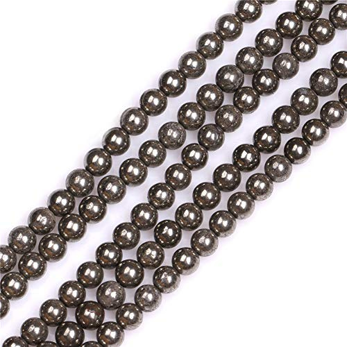 GEM-Inside Natural 6mm Silver Gray Pyrite Round Gemstone Semi Precious Loose Beads for Jewellery Making 15''