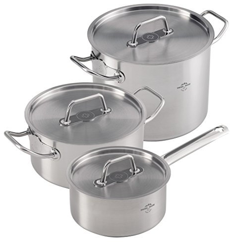 Kuhn Rikon 37289 Montreux Kochgeschirr Set 3-teilig 1,5/3/6 Liter, Edelstahl, Silber, 47 x 40 x 47.5 cm, 3 Einheiten, Induktionsgeeignet, Spülmaschinentauglich
