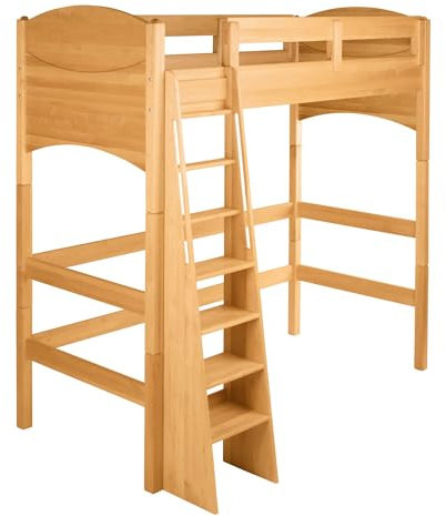 BioKinder Hochbett Kinderbett Noah mit Treppenleiter und Lattenrost aus zertifiziertem Erlenmassivholz 90 x 200 cm